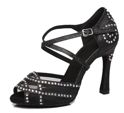 Miyoopark Damen Tango Salsa Tanzschuhe Glitzer Hochzeit Abend Sandalen Schuhe L418 Schwarz 10cm Absatz EU 39.5 von Miyoopark