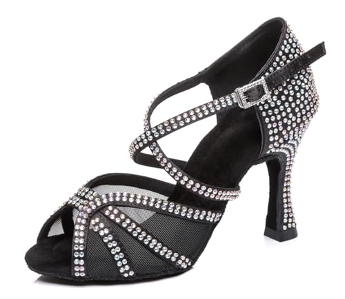 Miyoopark Damen Tango Salsa Tanzschuhe Glitzer Hochzeit Abend Sandalen Schuhe L424 Schwarz 9cm Absatz EU 39.5 von Miyoopark