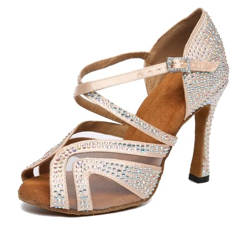 Miyoopark Damen Tango Salsa Tanzschuhe Glitzer Hochzeit Abend Sandalen Schuhe L490 Nackt 10cm Absatz EU 43 von Miyoopark