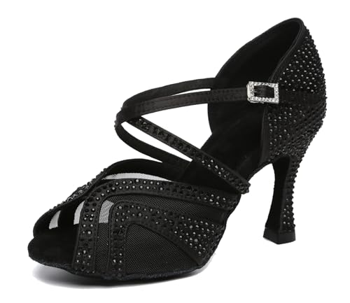 Miyoopark Damen Tango Salsa Tanzschuhe Glitzer Hochzeit Abend Sandalen Schuhe L490 Schwarz 9cm Absatz EU 40 von Miyoopark