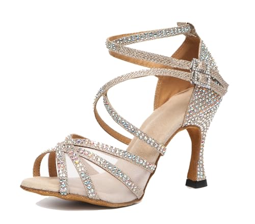Miyoopark Damen Tango Salsa Tanzschuhe Glitzer Hochzeit Abend Sandalen Schuhe L508 Hellgold 9cm Absatz EU 42.5 von Miyoopark