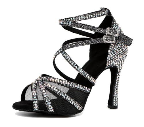 Miyoopark Damen Tango Salsa Tanzschuhe Glitzer Hochzeit Abend Sandalen Schuhe L508 Schwarz 10cm Absatz EU 38 von Miyoopark