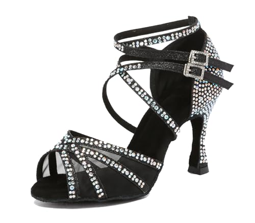 Miyoopark Damen Tango Salsa Tanzschuhe Glitzer Hochzeit Abend Sandalen Schuhe L508 Schwarz 9cm Absatz EU 44 von Miyoopark