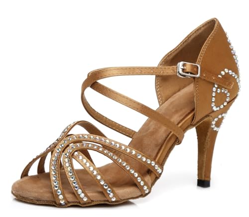 Miyoopark Damen Tanzschuhe Latin Dance Schuhe Fashion Hochzeit Abend Sandalen Schuhe L349 Braun 8.5cm Absatz EU 39.5 von Miyoopark