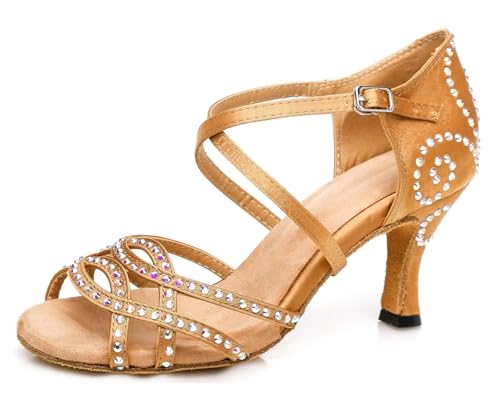 Miyoopark Damen Tanzschuhe Latin Dance Schuhe Fashion Hochzeit Abend Sandalen Schuhe L360 Braun 7.5cm Absatz EU 42.5 von Miyoopark
