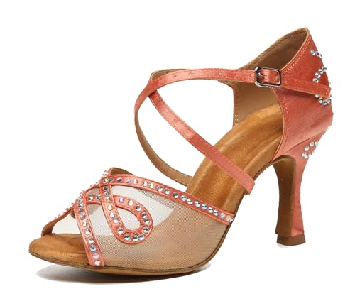 Miyoopark Damen Tanzschuhe Latin Dance Schuhe Fashion Hochzeit Abend Sandalen Schuhe L624 Orange Rot 8.5cm Absatz EU 37 von Miyoopark