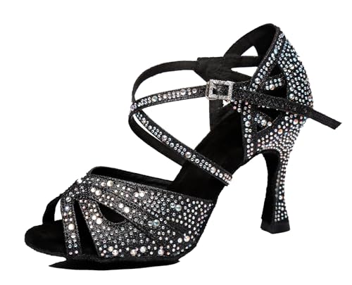 Miyoopark Damen Tanzschuhe mit Absatz Glitzer Hochzeit Abend Sandalen Schuhe L390 Schwarz 9cm Absatz EU 39 von Miyoopark