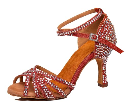 Miyoopark Damen Tanzschuhe mit Absatz Glitzer Hochzeit Abend Sandalen Schuhe L393 Rot 8.5cm Absatz EU 36 von Miyoopark