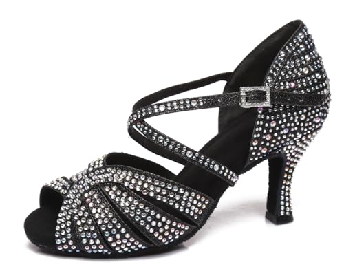 Miyoopark Damen Tanzschuhe mit Absatz Glitzer Hochzeit Abend Sandalen Schuhe L422 Schwarz 7.5cm Absatz EU 37 von Miyoopark