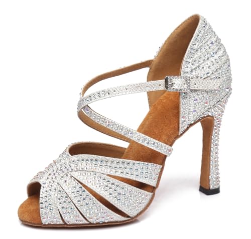 Miyoopark Damen Tanzschuhe mit Absatz Glitzer Hochzeit Abend Sandalen Schuhe L422 Silver 10cm Absatz EU 42.5 von Miyoopark