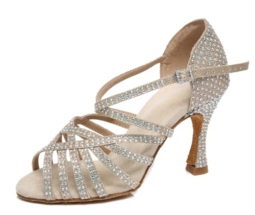 Miyoopark Damen Tanzschuhe mit Absatz Glitzer Hochzeit Abend Sandalen Schuhe L467 Hellgold 9cm Absatz EU 36.5 von Miyoopark