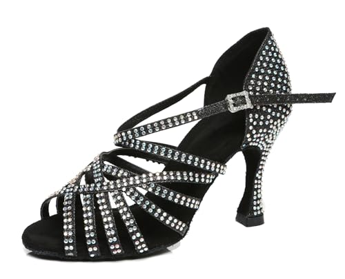 Miyoopark Damen Tanzschuhe mit Absatz Glitzer Hochzeit Abend Sandalen Schuhe L467 Schwarz 9cm Absatz EU 39 von Miyoopark