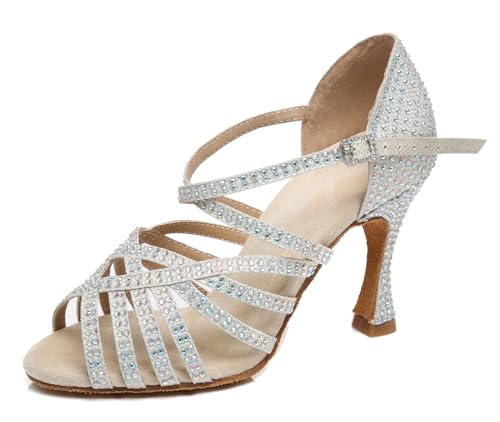 Miyoopark Damen Tanzschuhe mit Absatz Glitzer Hochzeit Abend Sandalen Schuhe L467 Silver 9cm Absatz EU 39 von Miyoopark