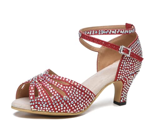 Miyoopark Damen Tanzschuhe mit Absatz Glitzer Hochzeit Abend Sandalen Schuhe L487 Rot 6cm Absatz EU 43.5 von Miyoopark