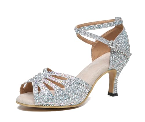 Miyoopark Damen Tanzschuhe mit Absatz Glitzer Hochzeit Abend Sandalen Schuhe L487 Silver 7.5cm Absatz EU 44 von Miyoopark