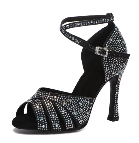Miyoopark Damen Tanzschuhe mit Absatz Glitzer Hochzeit Abend Sandalen Schuhe L549 Schwarz 10cm Absatz EU 42.5 von Miyoopark
