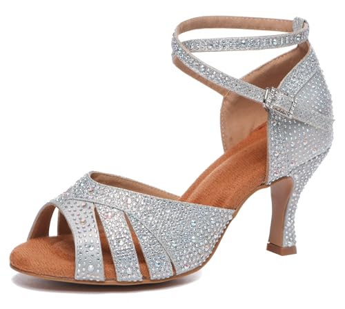 Miyoopark Damen Tanzschuhe mit Absatz Glitzer Hochzeit Abend Sandalen Schuhe L549 Silver 7.5cm Absatz EU 40 von Miyoopark
