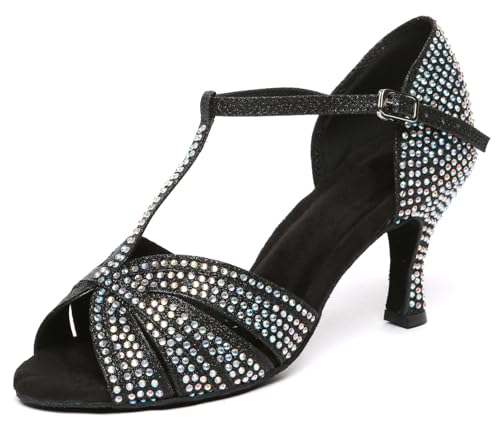 Miyoopark Damen Tanzschuhe mit Absatz Glitzer Hochzeit Abend Sandalen Schuhe L599 Schwarz 7.5cm Absatz EU 42.5 von Miyoopark