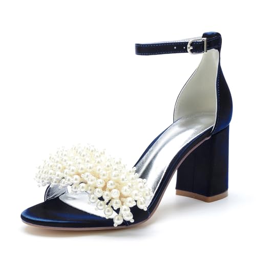 Miyoopark Damens Blockabsatz Hochzeits Schuhe Perlen Schleifen Abend Sandalen M662 Dunkelblau EU 40 von Miyoopark