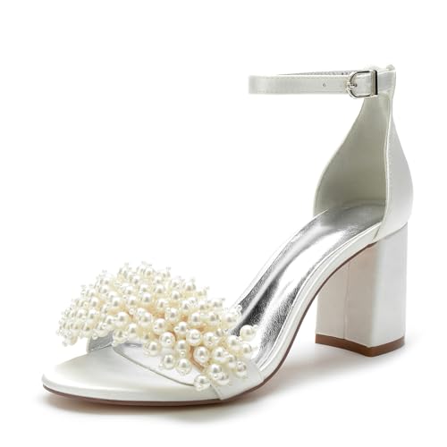 Miyoopark Damens Blockabsatz Hochzeits Schuhe Perlen Schleifen Abend Sandalen M662 Elfenbein EU 35.5 von Miyoopark