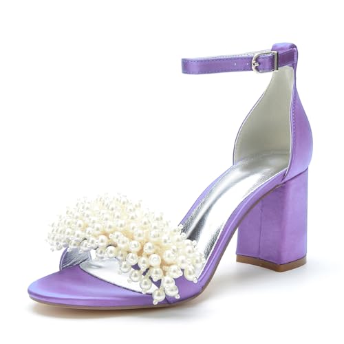 Miyoopark Damens Blockabsatz Hochzeits Schuhe Perlen Schleifen Abend Sandalen M662 Hellviolett EU 42.5 von Miyoopark