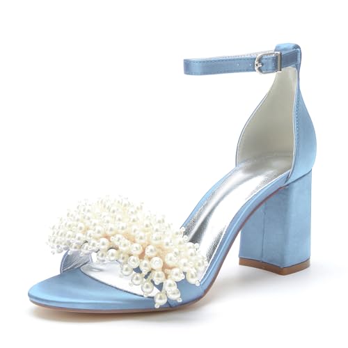Miyoopark Damens Blockabsatz Hochzeits Schuhe Perlen Schleifen Abend Sandalen M662 Himmelblau EU 40.5 von Miyoopark