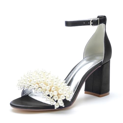 Miyoopark Damens Blockabsatz Hochzeits Schuhe Perlen Schleifen Abend Sandalen M662 Schwarz EU 36.5 von Miyoopark