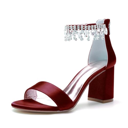 Miyoopark Hoher Absatz Braut Schuhe Damen Ankle Chains Abend Sandalen M660 Burgund EU 36 von Miyoopark