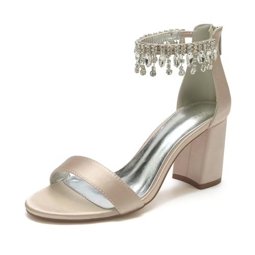 Miyoopark Hoher Absatz Braut Schuhe Damen Ankle Chains Abend Sandalen M660 Champagner EU 35 von Miyoopark