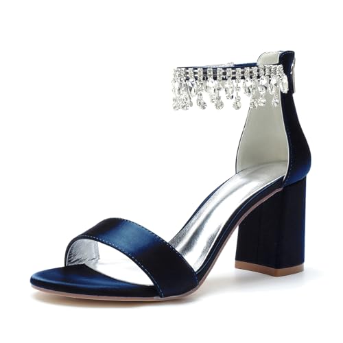 Miyoopark Hoher Absatz Braut Schuhe Damen Ankle Chains Abend Sandalen M660 Dunkelblau EU 41.5 von Miyoopark