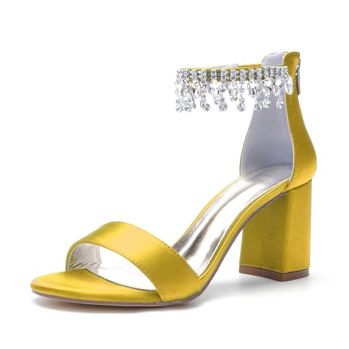 Miyoopark Hoher Absatz Braut Schuhe Damen Ankle Chains Abend Sandalen M660 Gelb EU 38 von Miyoopark