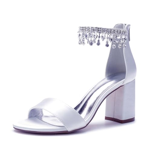 Miyoopark Hoher Absatz Braut Schuhe Damen Ankle Chains Abend Sandalen M660 Weiß EU 37.5 von Miyoopark