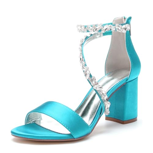 Miyoopark Outdoor Abend Schuhe fur Damen Blockabsatz Hochzeits Sandalen M663 Blau Grun EU 36.5 von Miyoopark