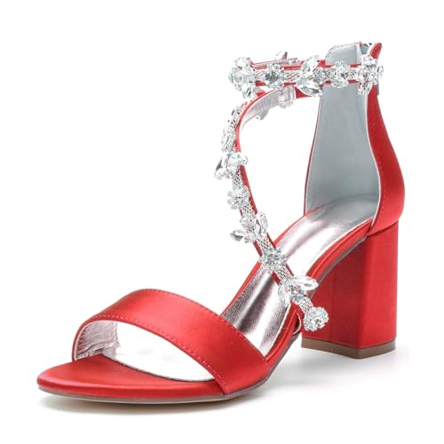 Miyoopark Outdoor Abend Schuhe fur Damen Blockabsatz Hochzeits Sandalen M666 Rot EU 42.5 von Miyoopark