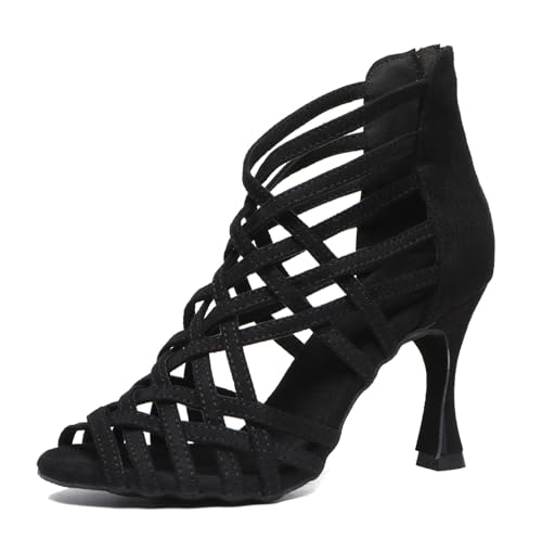 Miyoopark Tanzschuhe fur Damen Latein Bequem Abend Party Stiefel Sandalen L497 Schwarz 9cm Absatz EU 38 von Miyoopark