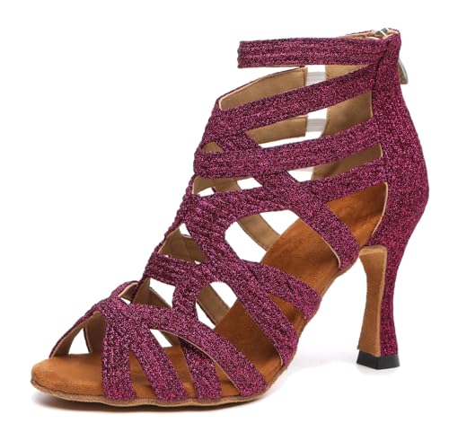 Miyoopark Tanzschuhe fur Damen Latein Bequem Abend Party Stiefel Sandalen L521 Burgund 9cm Absatz EU 40.5 von Miyoopark