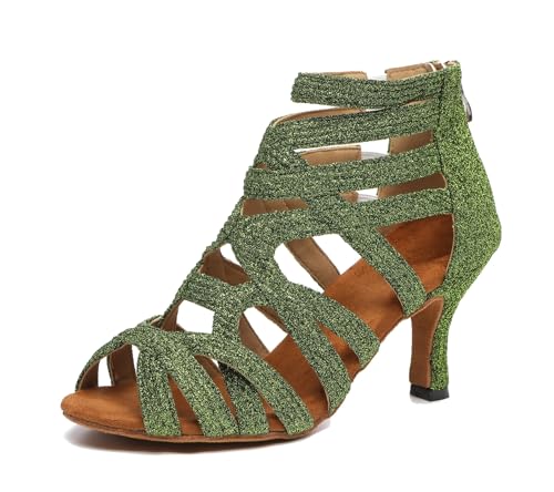 Miyoopark Tanzschuhe fur Damen Latein Bequem Abend Party Stiefel Sandalen L521 Grün 7.5cm Absatz EU 39 von Miyoopark