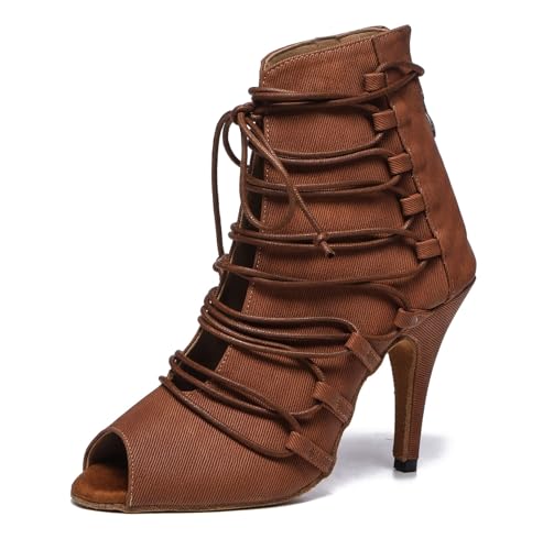 Miyoopark Tanzschuhe fur Damen Latein Bequem Abend Party Stiefel Sandalen L529 Braun 10cm Absatz EU 36.5 von Miyoopark