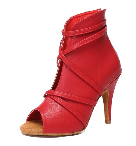 Miyoopark Tanzschuhe fur Damen Latein Bequem Abend Party Stiefel Sandalen L579 Rot 10cm Absatz EU 42 von Miyoopark