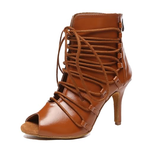 Miyoopark Tanzschuhe fur Damen Latein Bequem Abend Party Stiefel Sandalen L580 Bronze 8.5cm Absatz EU 37.5 von Miyoopark