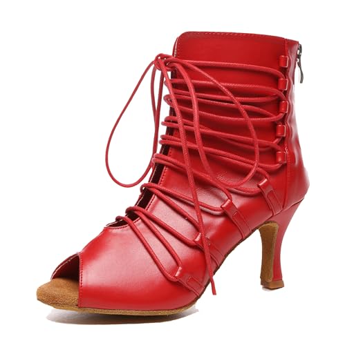 Miyoopark Tanzschuhe fur Damen Latein Bequem Abend Party Stiefel Sandalen L580 Rot 7.5cm Absatz EU 41.5 von Miyoopark