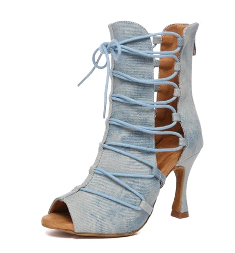 Miyoopark Tanzschuhe fur Damen Latein Bequem Abend Party Stiefel Sandalen L614 Hellblau 9cm Absatz EU 42.5 von Miyoopark