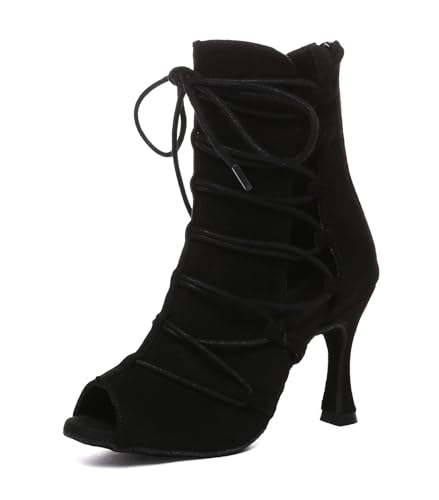 Miyoopark Tanzschuhe fur Damen Latein Bequem Abend Party Stiefel Sandalen L614 Suede Schwarz 9cm Absatz EU 44 von Miyoopark