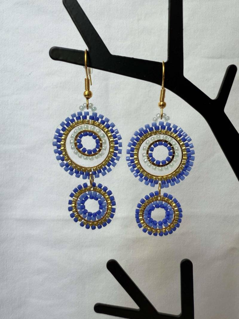 Miyuki Ohrringe Glasperlen Boho Handgemacht Blau Gold Miyuki Ohrringe Glasperlen Boho Handgemacht Blau Gold von MiyuWerk