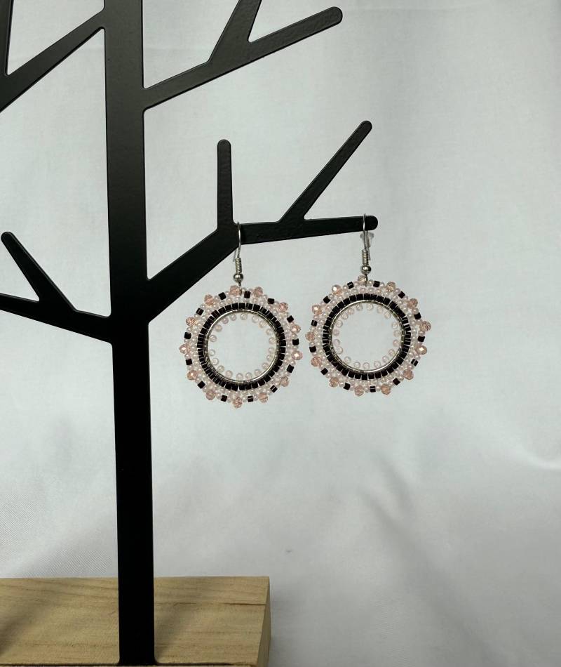 Miyuki Ohrringe Glasperlen Boho Handgemacht Schwarz Rosa von MiyuWerk