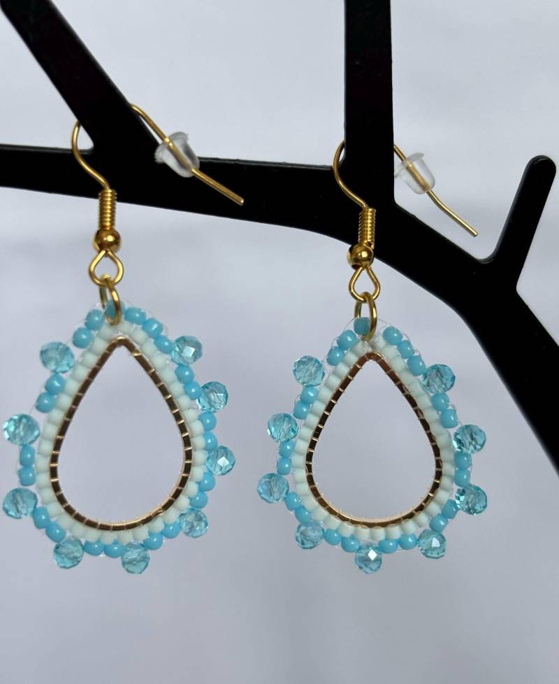 Miyuki Ohrringe Glasperlen Tropfen Handgemacht Blau Gold Miyuki Ohrringe Glasperlen Tropfen Handgemacht Blau Gold von MiyuWerk