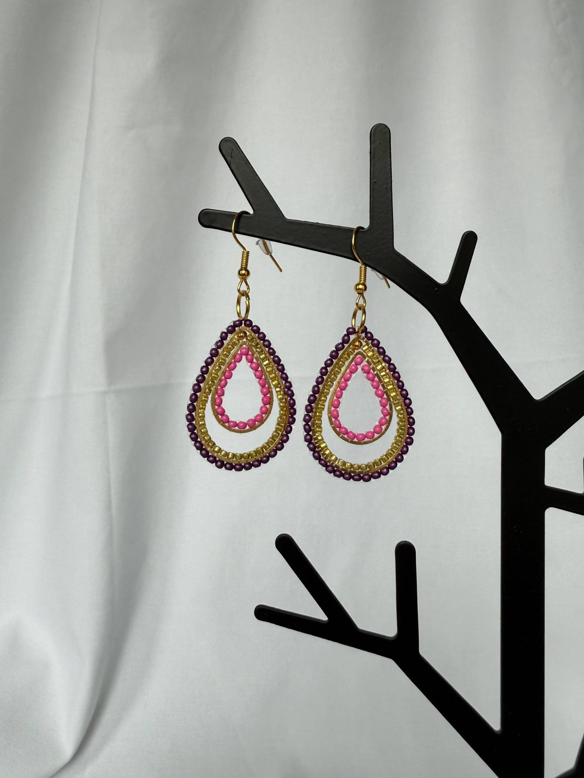 Miyuki Ohrringe Glasperlen Tropfen Handgemacht Lila Gold Miyuki Ohrringe Glasperlen Tropfen Handgemacht Lila Gold von MiyuWerk