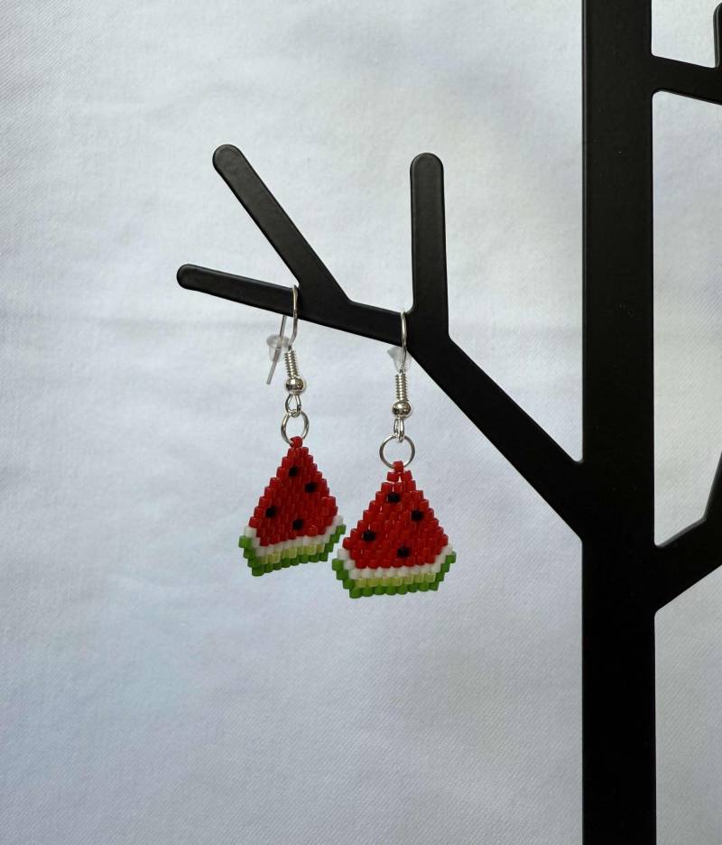 Miyuki Ohrringe Wassermelonen Glasperlen Handgemacht Miyuki Ohrringe Wassermelonen Glasperlen Handgemacht von MiyuWerk