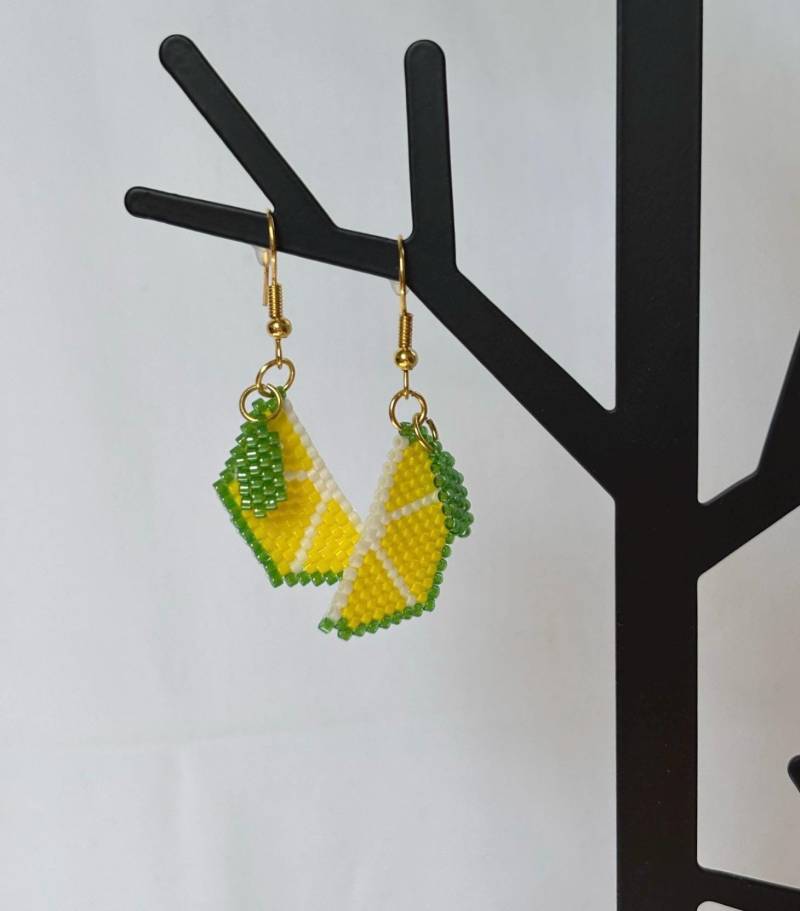 Miyuki Ohrringe Zitronen Mit Blatt Glasperlen Handgemacht von MiyuWerk