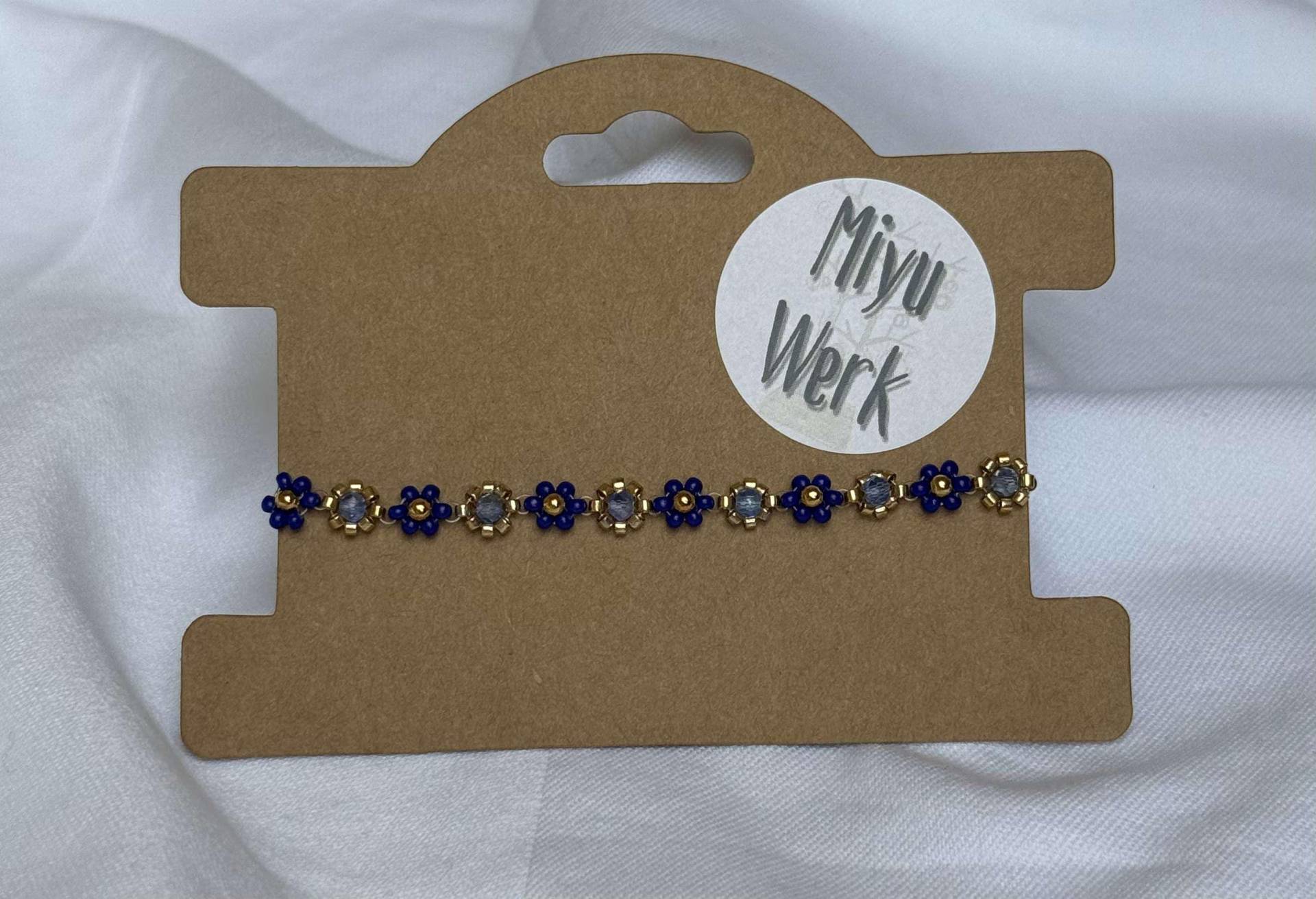 Miyuki Perlen Armband Blumen Blau Gold Handgemacht von MiyuWerk